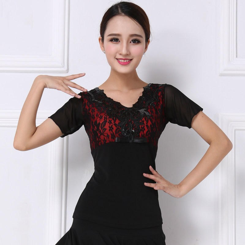 广场舞上衣交谊舞小衫跳舞衣服舞服摩登舞妈妈的舞服上装短袖夏季