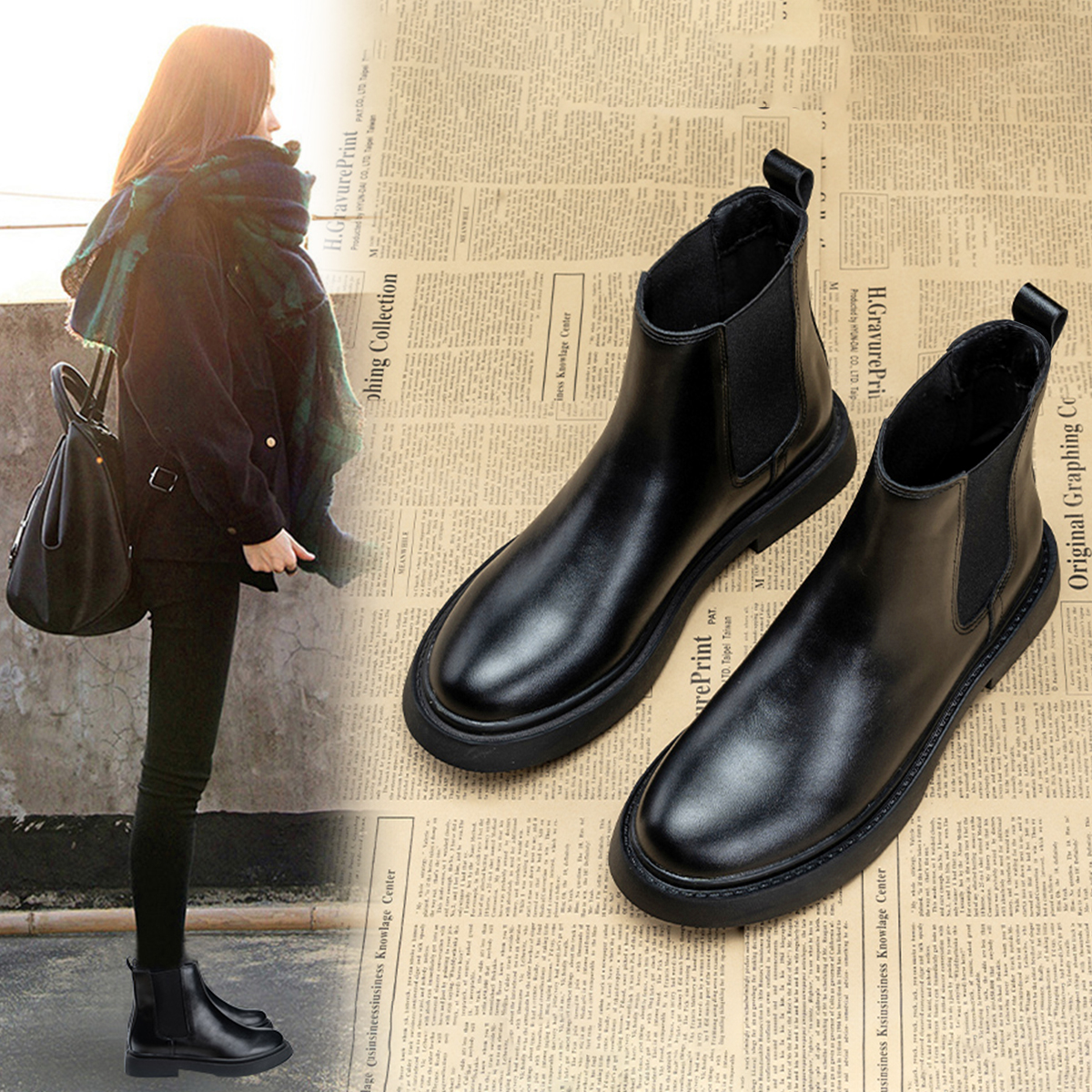 厚底短靴瘦瘦靴切尔西英伦风单靴