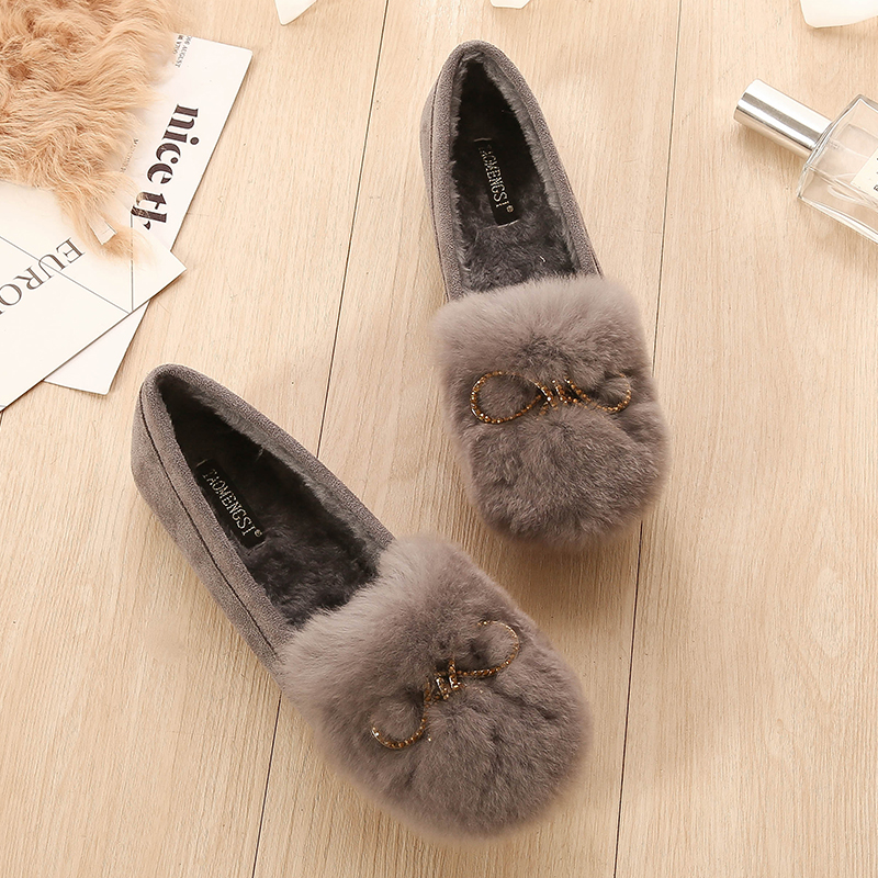 百搭加绒保暖豆豆鞋兔毛棉瓢鞋