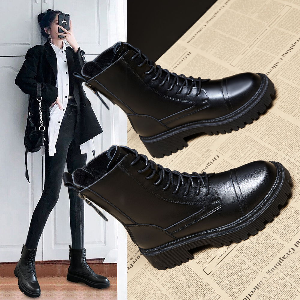 瘦瘦靴短靴真皮内增高英伦风