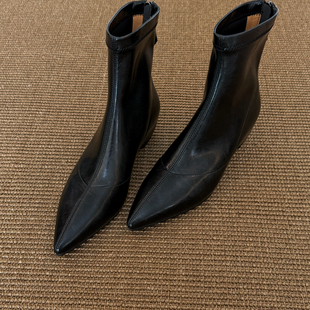 尖头马丁靴女2025秋冬季新款内增高弹力瘦瘦靴加绒法式后拉链短靴