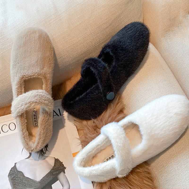 玛丽珍毛毛鞋女外穿2025年冬季新款加绒平底豆豆鞋圆头一字带棉鞋,女鞋,深口单鞋,淘宝优惠券,粉丝福利购,淘宝优惠卷