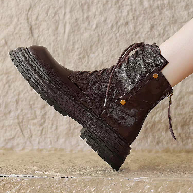 圆头复古百搭英伦风加绒马丁靴