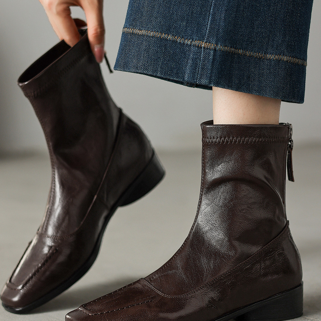 低跟加绒时装短靴休闲百搭瘦瘦靴