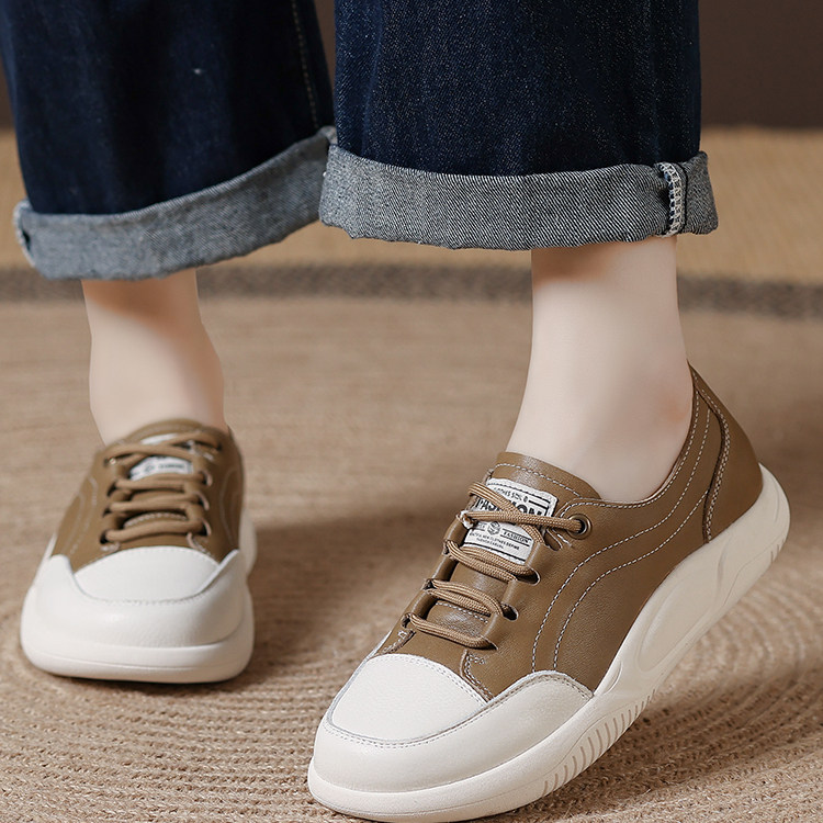 平底小白鞋女2025春秋季新款真皮复古系带透气休闲鞋软底运动板鞋,女鞋,深口单鞋,淘宝优惠券,粉丝福利购,淘宝优惠卷