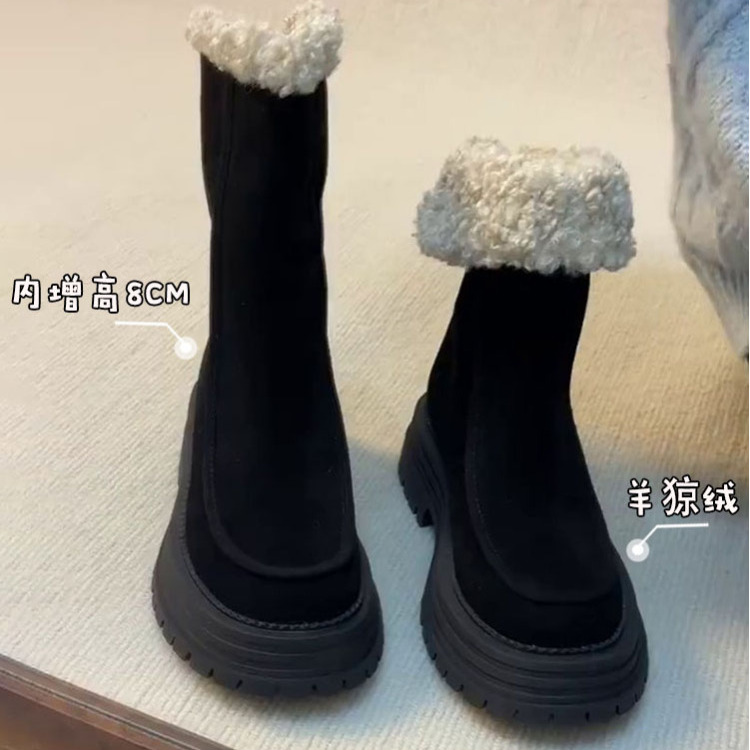 真皮两穿加绒加厚短筒毛毛棉靴