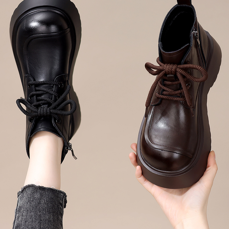 系带加绒真皮软底不累脚马丁靴