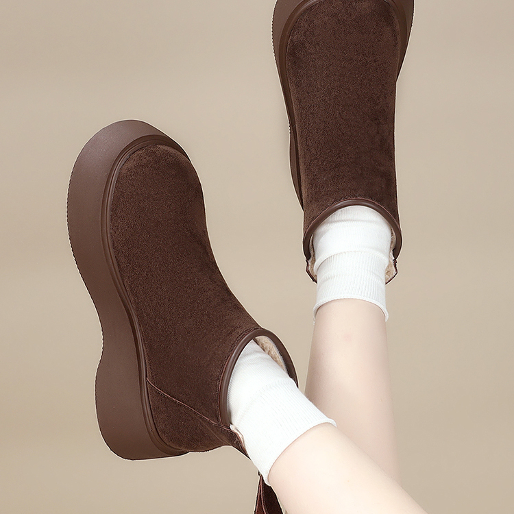 百搭单靴复古真皮加绒后拉链短靴