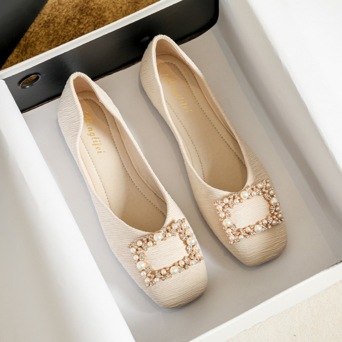 法式方头平底单鞋女百搭2025春季新款气质浅口瓢鞋真皮温柔晚晚鞋,女鞋,浅口单鞋,淘宝优惠券,粉丝福利购,淘宝优惠卷