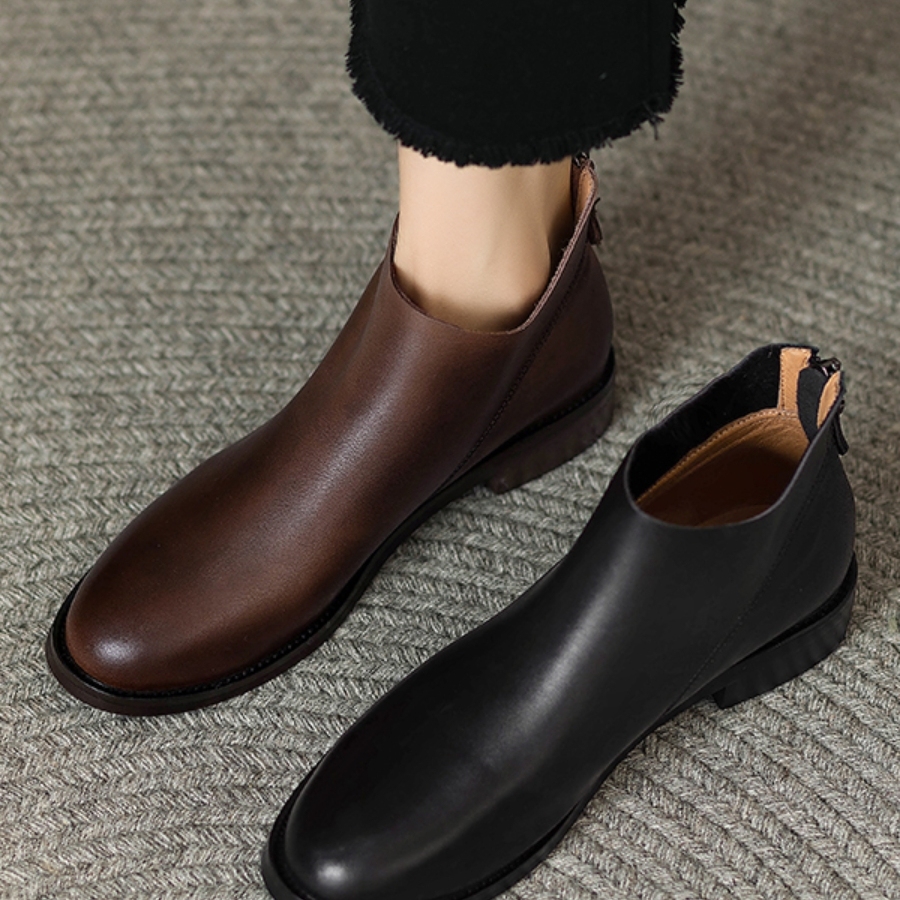 踝靴复古百搭真皮粗跟加绒马丁靴