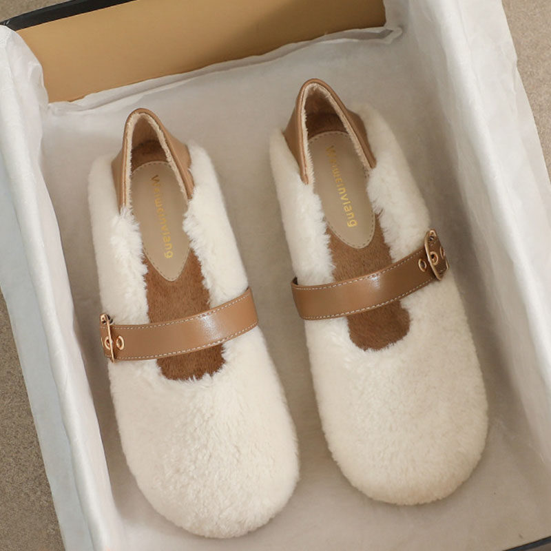 加绒平底毛毛鞋女2025冬季新款豆豆鞋羊羔毛仙女风外穿大码棉单鞋,女鞋,毛毛鞋,淘宝优惠券,粉丝福利购,淘宝优惠卷