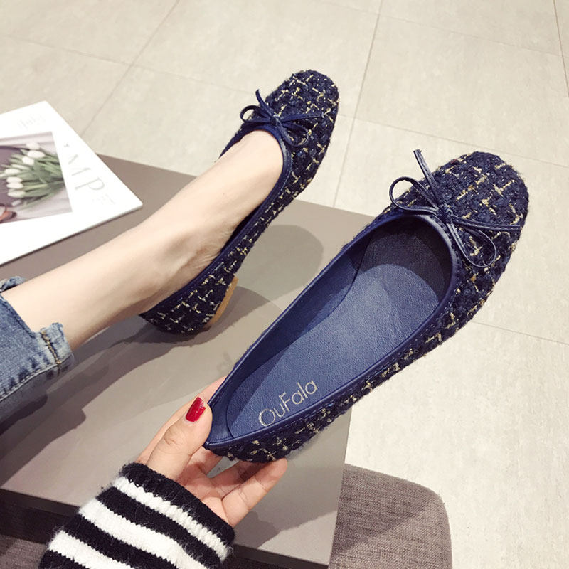 浅口平底真皮单鞋女方头2025春夏新款小香风蝴蝶结软底仙女风瓢鞋,女鞋,洞洞鞋,淘宝优惠券,粉丝福利购,淘宝优惠卷