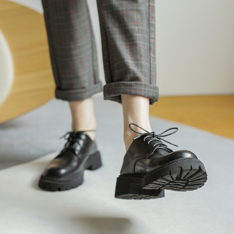 加绒小皮鞋女2026春季新款复古真皮单鞋英伦风厚底系带百搭乐福鞋,女鞋,深口单鞋,淘宝优惠券,粉丝福利购,淘宝优惠卷