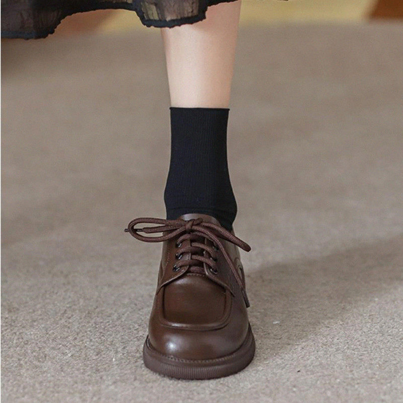 加绒小皮鞋女2026春季新款复古百搭系带单鞋圆头英伦风真皮乐福鞋,女鞋,深口单鞋,淘宝优惠券,粉丝福利购,淘宝优惠卷