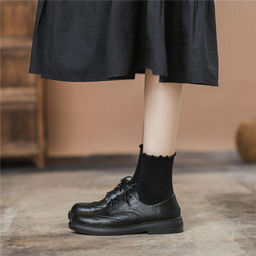 圆头复古英伦风休闲厚底乐福鞋