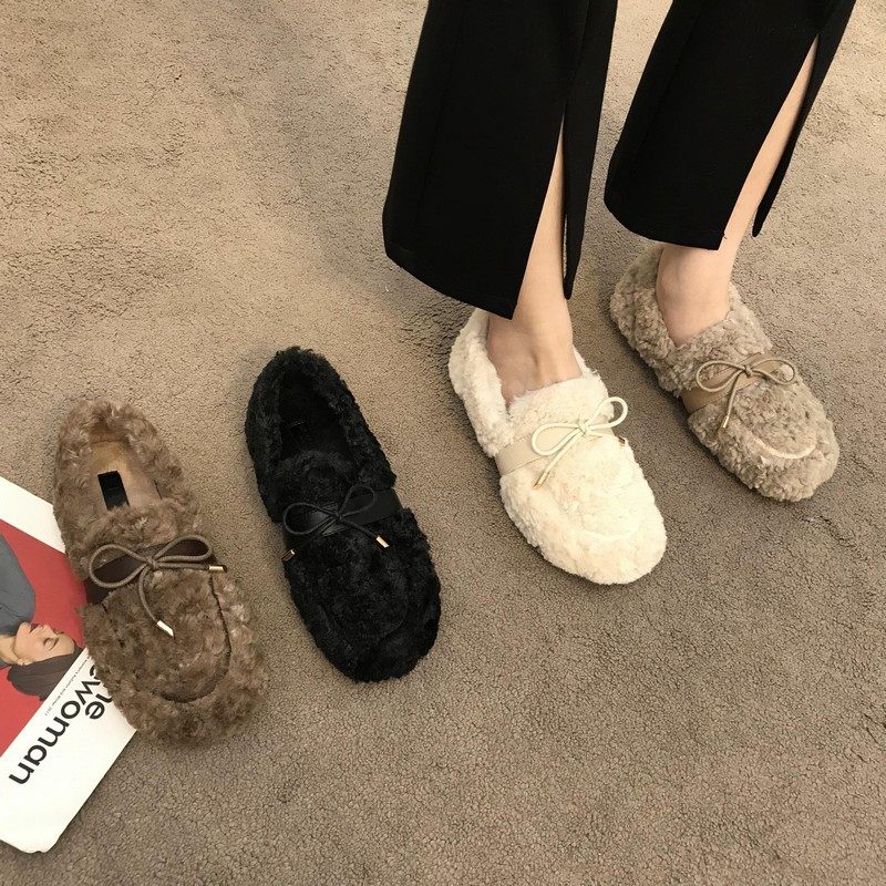 潮牌毛毛鞋女外穿2025冬季新款韩版百搭平底一脚蹬豆豆鞋加绒棉鞋,女鞋,棉鞋,淘宝优惠券,粉丝福利购,淘宝优惠卷