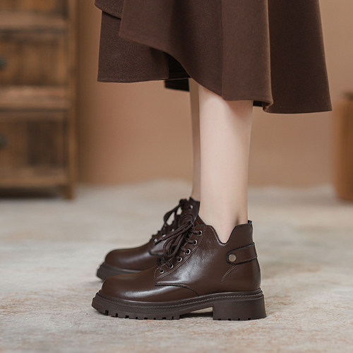 小个子厚底加绒英伦风棕色短靴