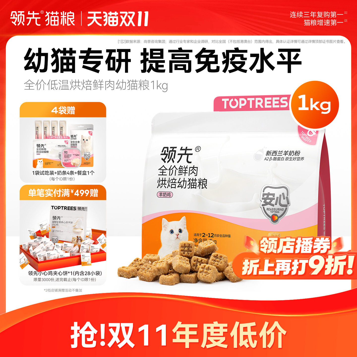 【幼猫专用】领先猫粮羊奶鸡低温烘焙幼猫粮奶糕鲜鸡肉官方旗舰店