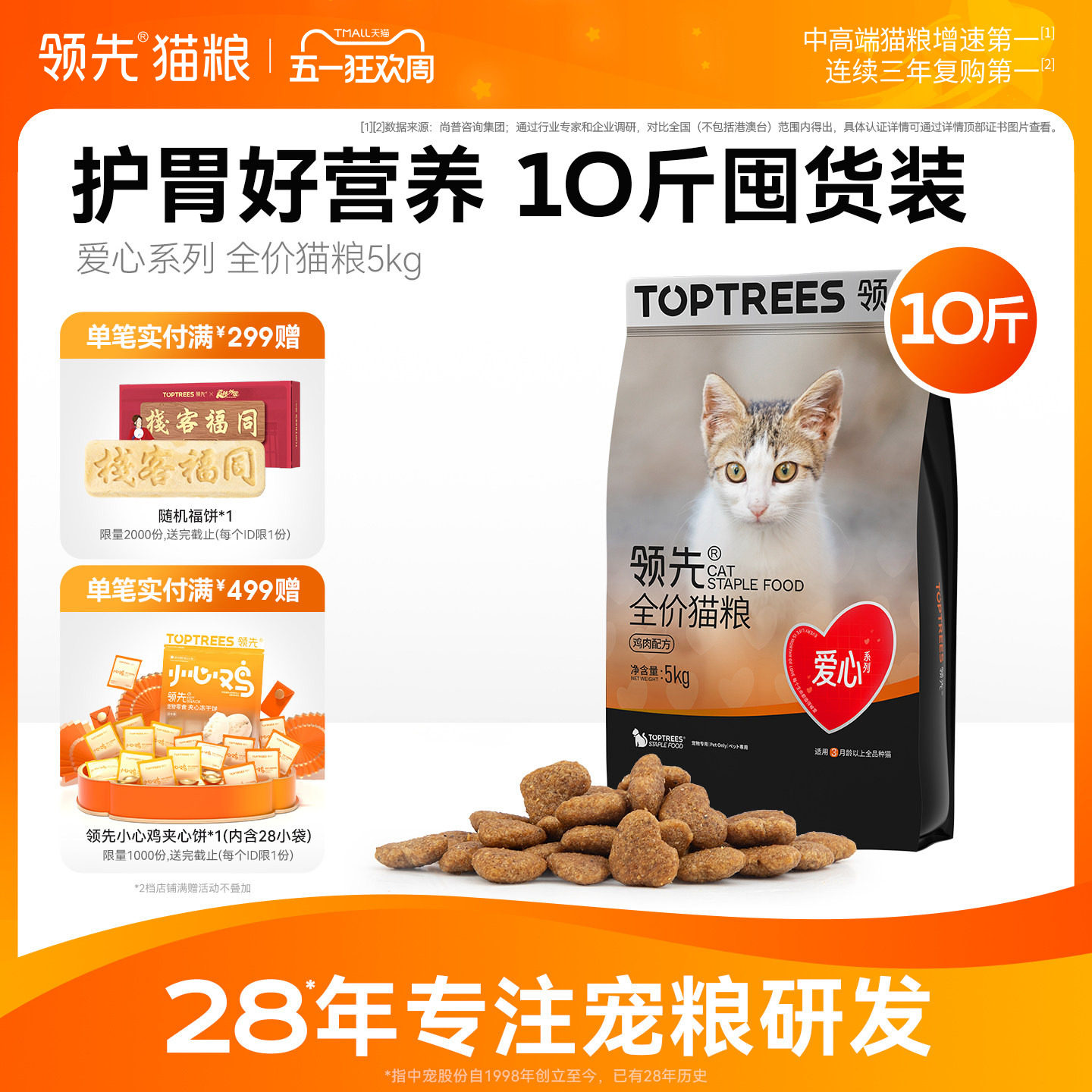 豪车旗舰店领先爱心鸡肉猫粮10斤 79元 - 折送网