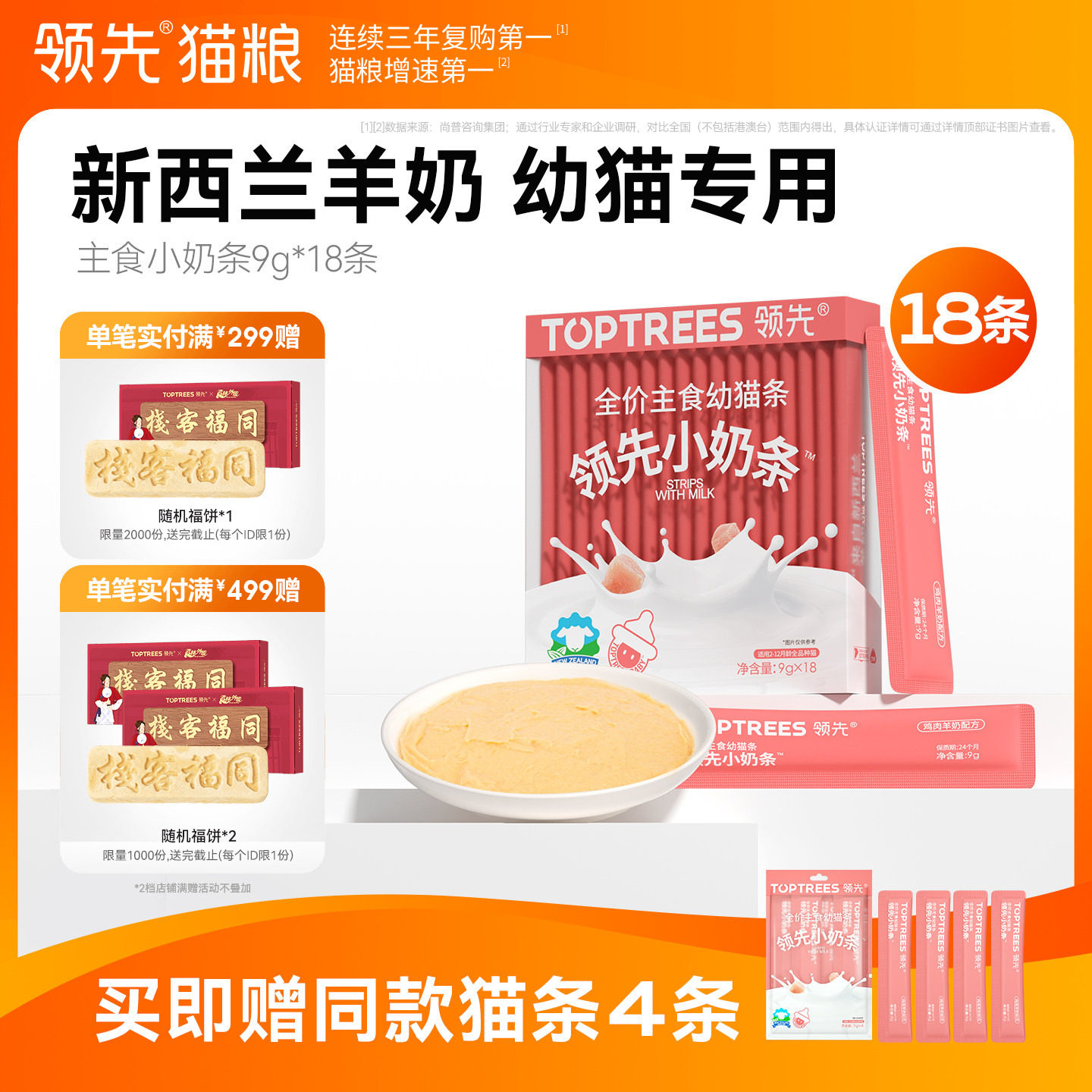 领先主食幼猫条小奶条新西兰羊奶营养专研非零食补水互动湿粮