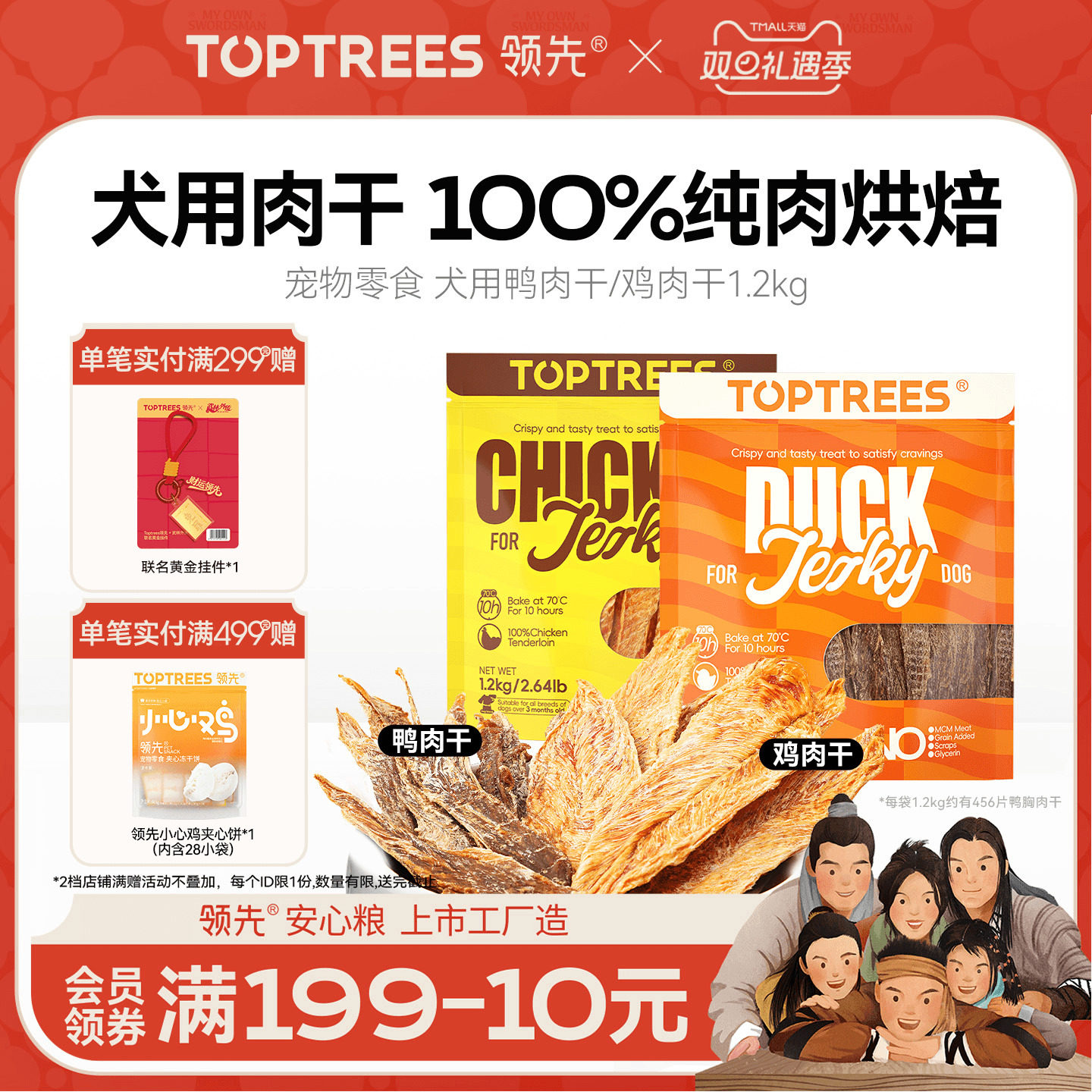 新品领先犬用肉干鸡鸭胸肉片宠物狗零食幼犬训练奖励磨牙棒1200g