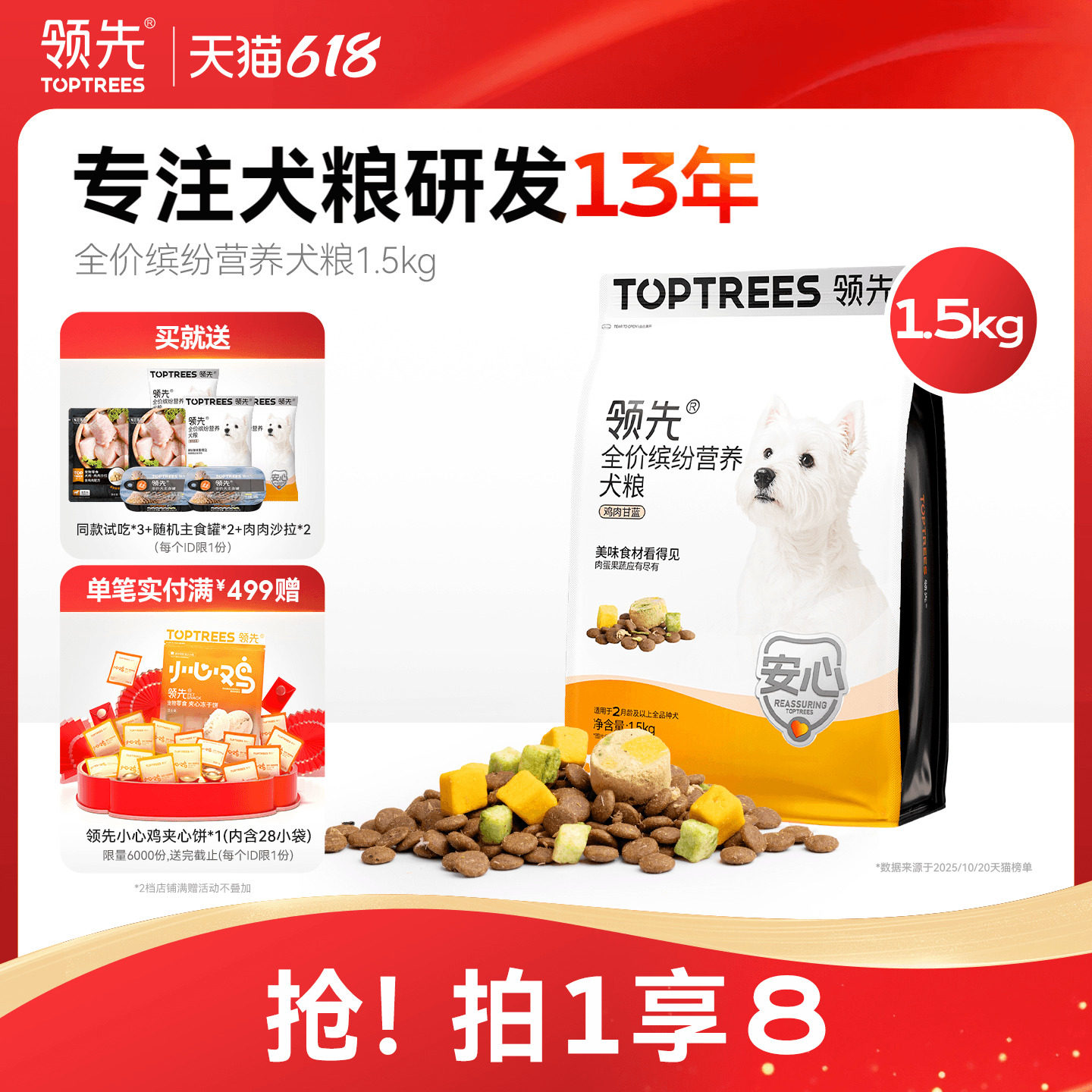 领先鲜肉果蔬狗粮1.5kg 主食罐*2沙拉*2赠试吃150g 65元 - 线报酷