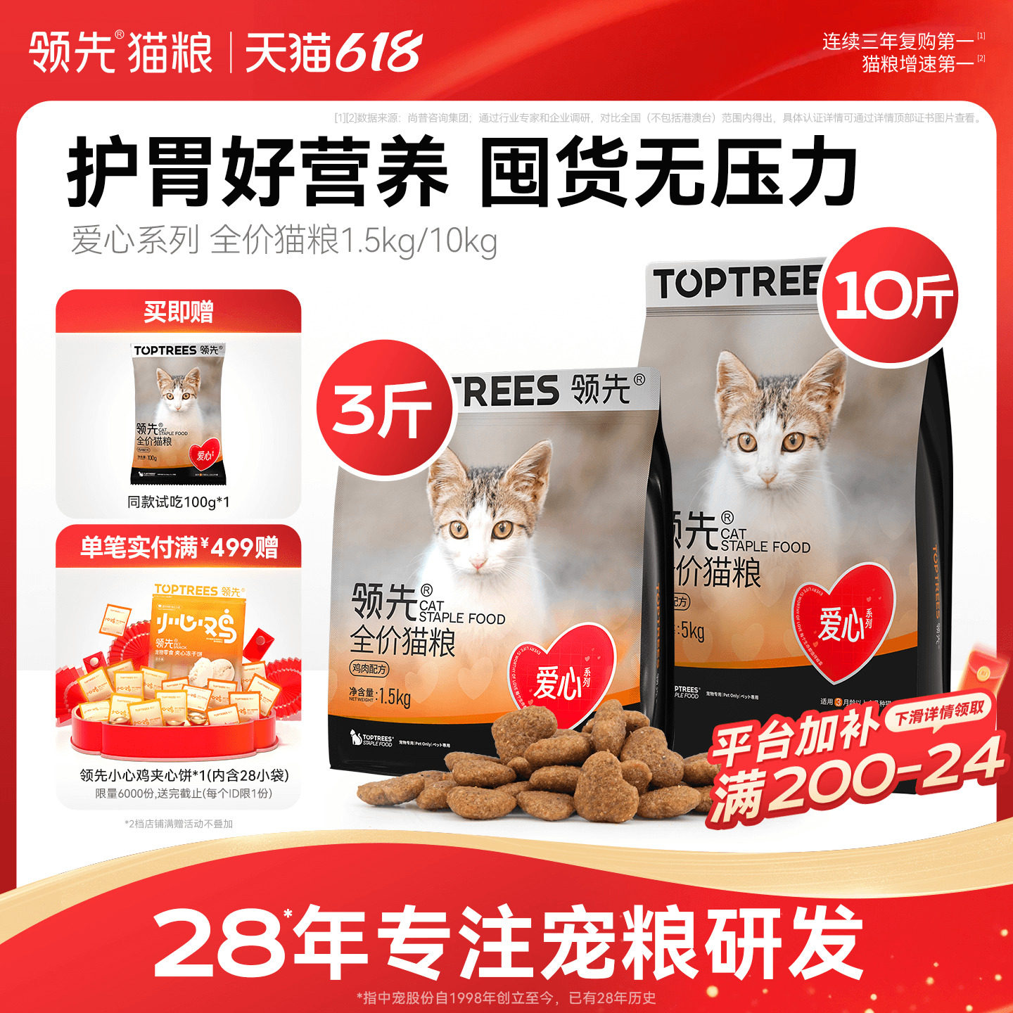 领先全价鸡肉爱心猫粮5kg 69元，领先全价鸡肉爱心猫粮1.5kg 20元 - 美泡泡