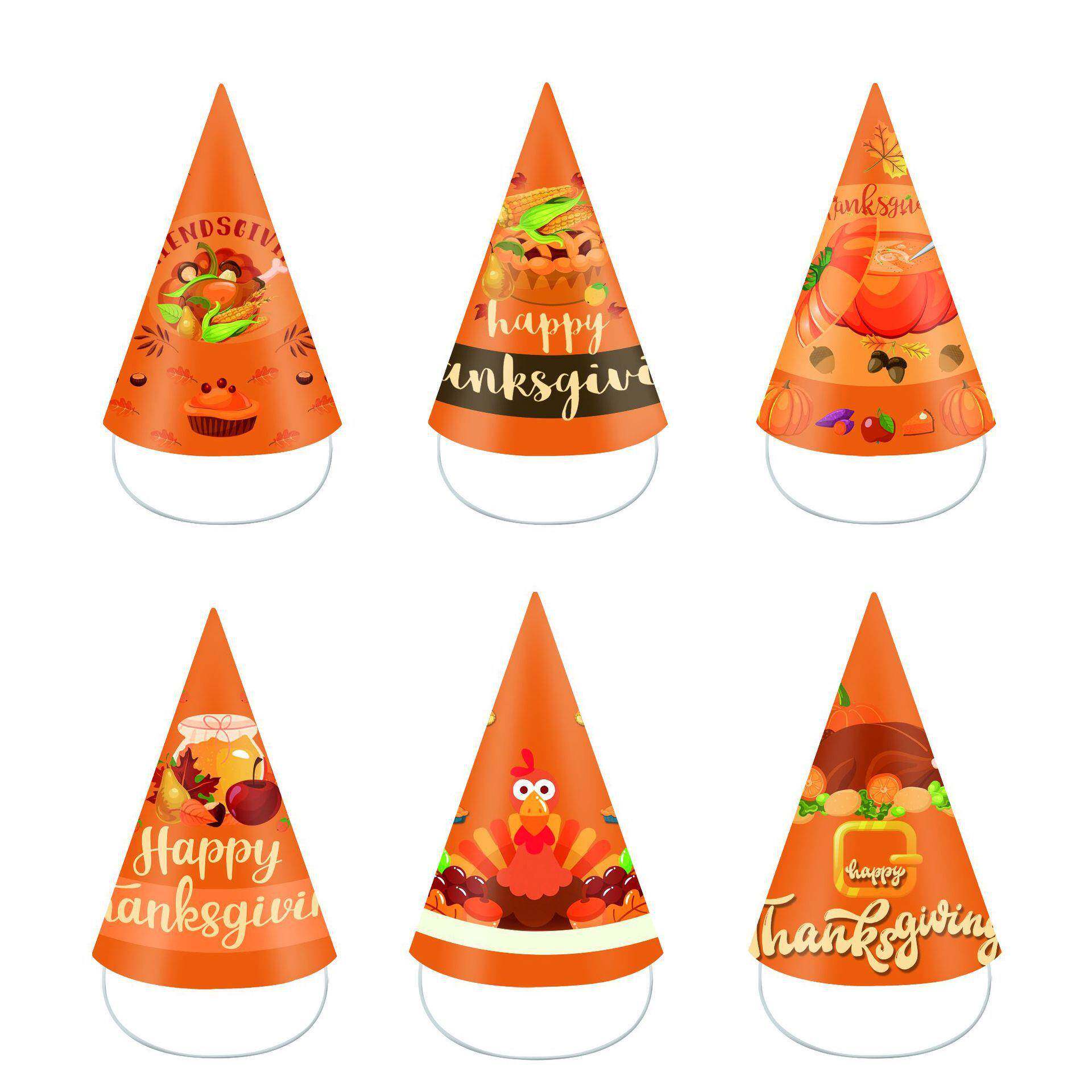 跨境Happy Thanksgiving派对生日帽子感恩节纸质彩色3D纸帽