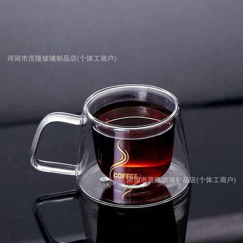 跨境硼硅双层杯马克杯钻石杯咖啡玻璃杯创意果汁杯颜值双层杯