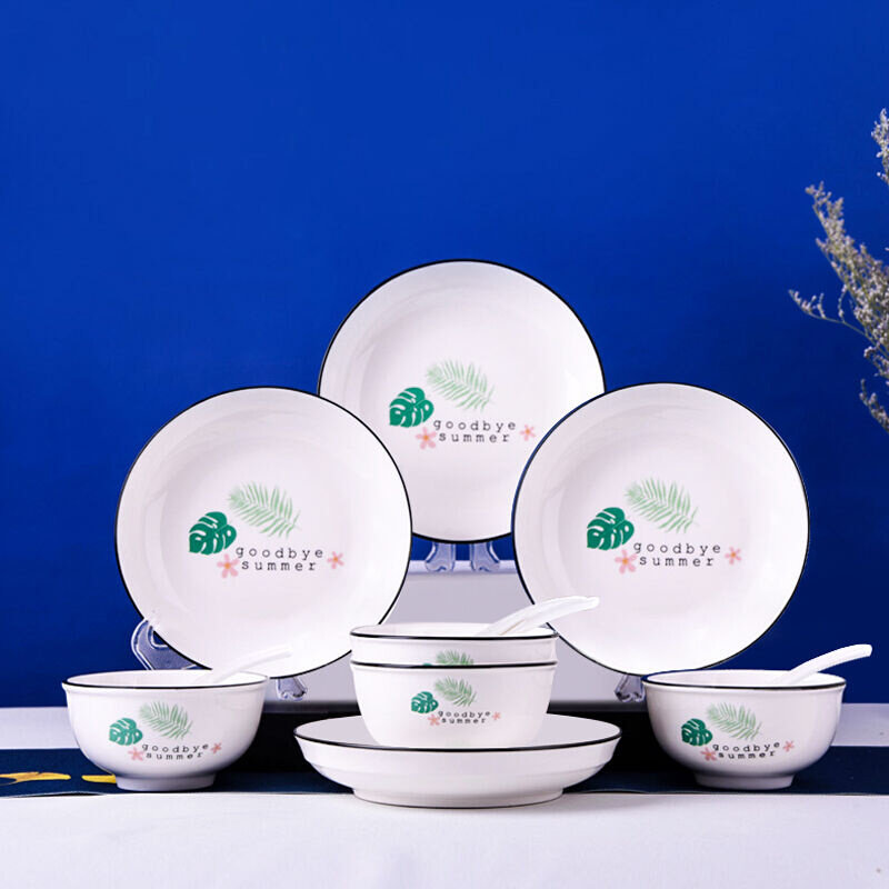 新款传旗龟背叶12头陶瓷餐具套装创意简约家用碗盘碟饭碗汤碗等大