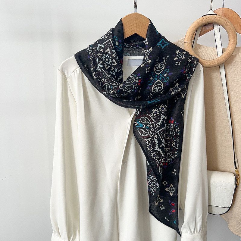 新款民族腰果花飘带丝巾丝毛手感