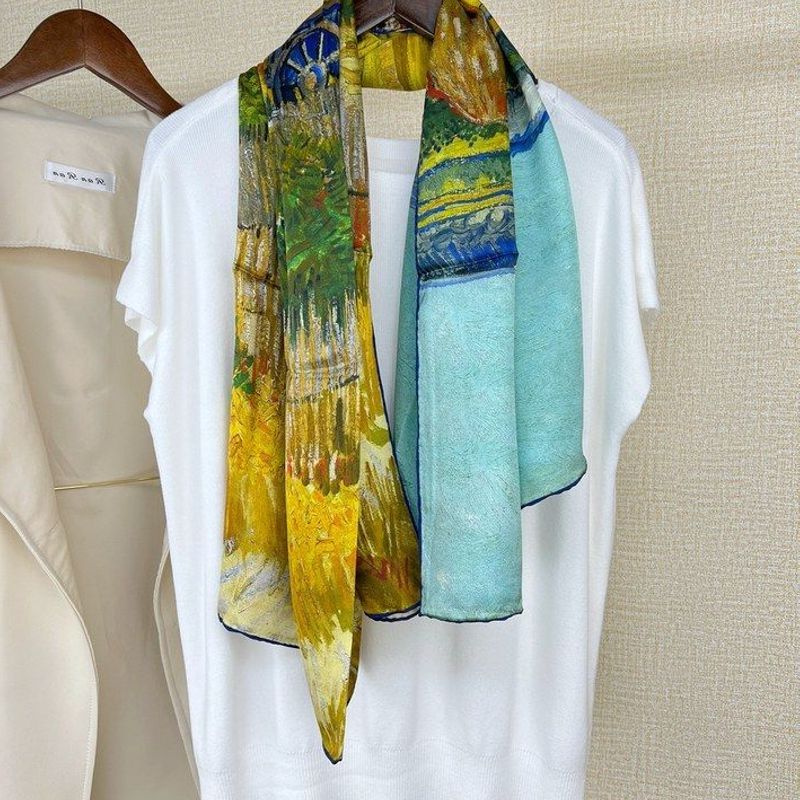 田园油画系列黄绿色杭州丝绸礼品