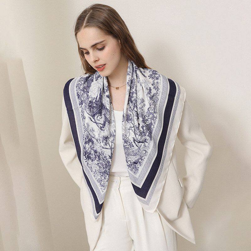 韩版复古个性草原狮子印花围巾时尚高级感90人字纹职业装装饰领巾