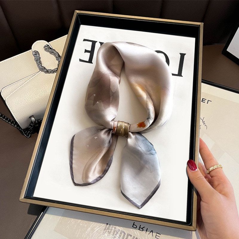 真丝桑蚕丝小方巾丝巾女国风荷花