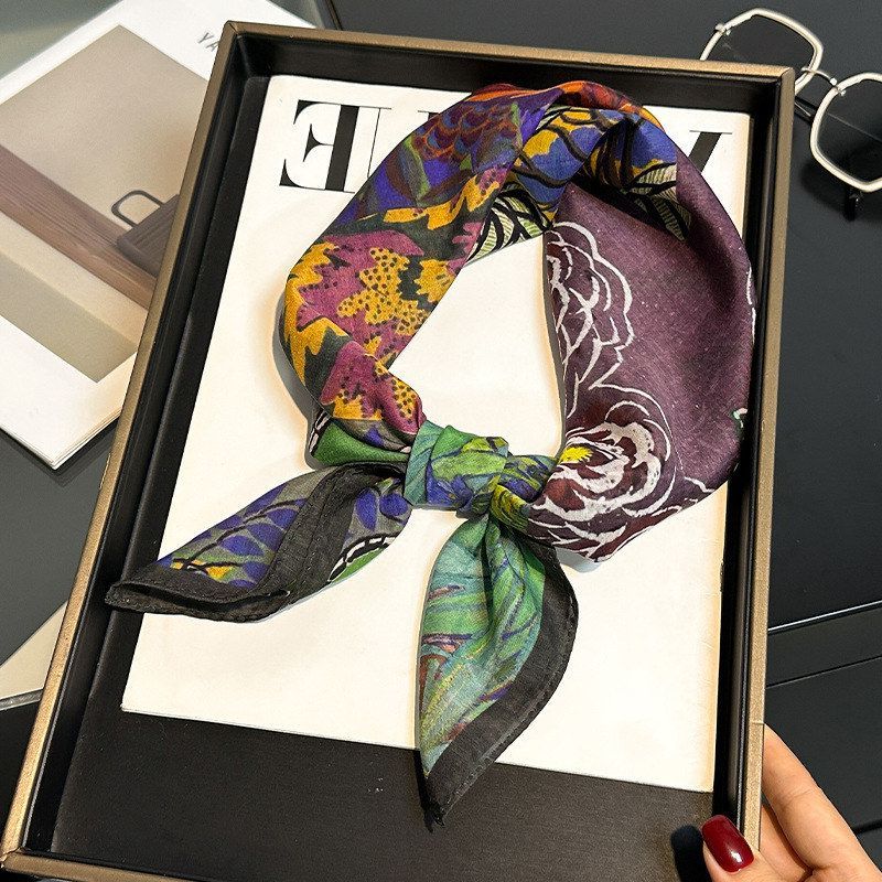 复古花卉70CM真丝发带丝巾小方巾