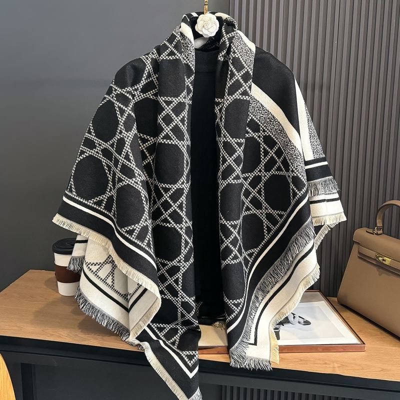 韩系几何气质仿羊绒围巾女冬季保暖多功能双面大方巾百搭柔软披肩