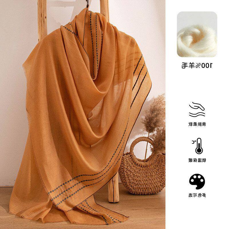 美拉德风轻奢复古100%羊毛围巾女士秋冬款中厚学院风简约空调披肩