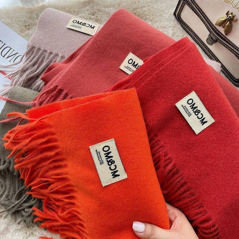 仿羊绒围巾韩国ins潮秋冬季纯色加厚女士保暖空调披肩简约男围脖