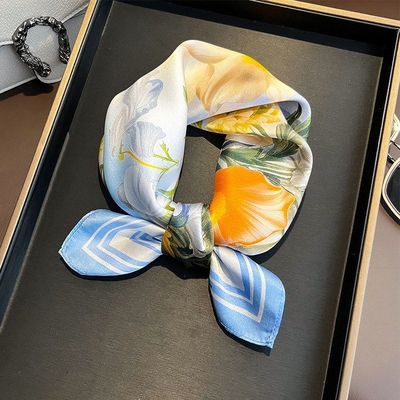 杭州丝绸小方巾真丝素绉缎印花