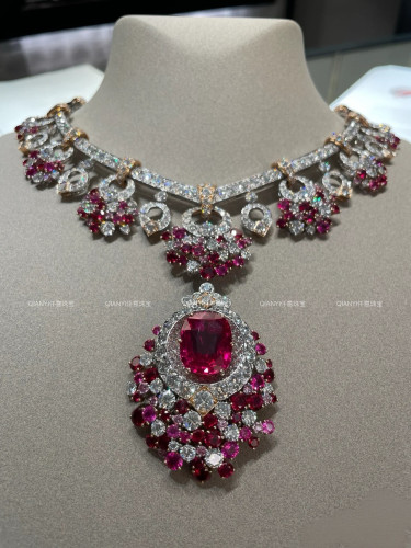 QIANYI仟意珠宝【定制高珠系列】s925银高碳钻红宝石晚宴财阀项链