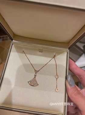 QIANYI仟意珠宝【贵妇系列】名媛白富美镀18k金镶嵌锆钻扇子项链