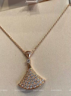 QIANYI仟意珠宝【贵妇系列】名媛白富美镀18k金镶嵌锆钻扇子项链