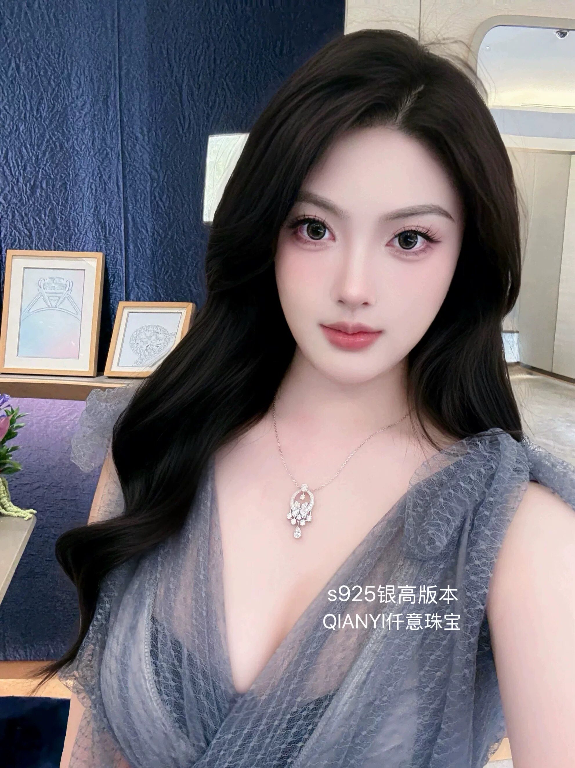 QIANYI仟意珠宝【奢华系列】s925银蝴蝶捕梦网白富美镶5A锆钻项链