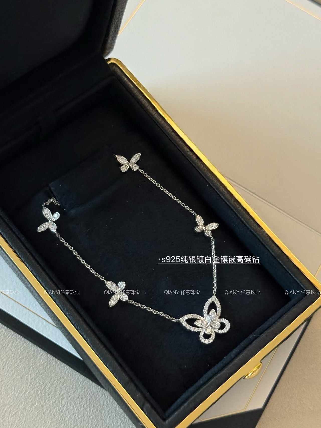 QIANYI【幻影缱绻蝴蝶】s925银镀金仿真钻珠宝级工艺白富美项链