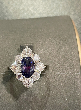 QIANYI仟意珠宝【奢华系列】贵气s925纯银奢华蛋形蓝宝石围镶戒指