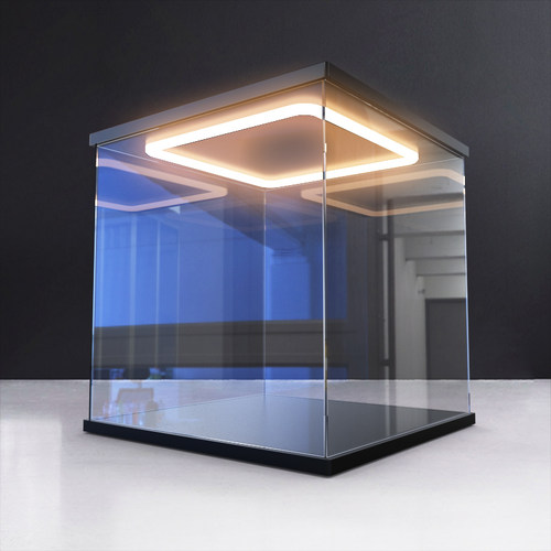 带灯开门亚克力展示盒透明手办防尘罩积木模型玻璃罩黏土盲盒收纳