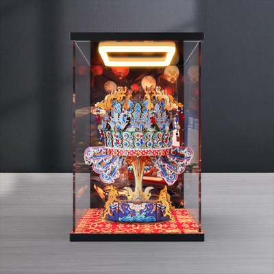 带灯展示盒适用 国博衍艺凤冠木质拼图立体模型积木亚克力防尘罩