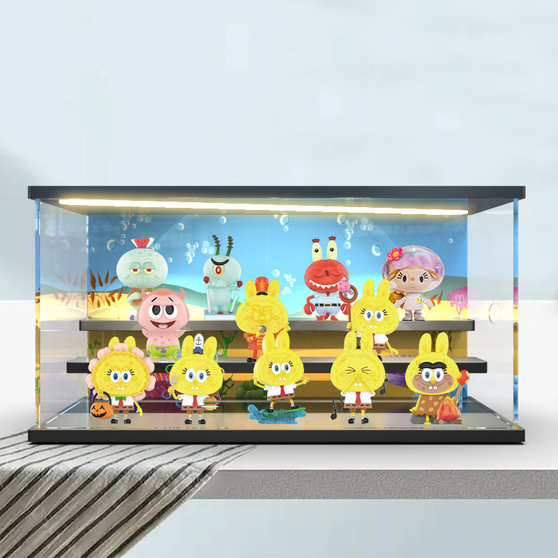 适用popmart泡泡玛特 labubu海绵宝宝系列手办盲盒娃娃场景展示盒