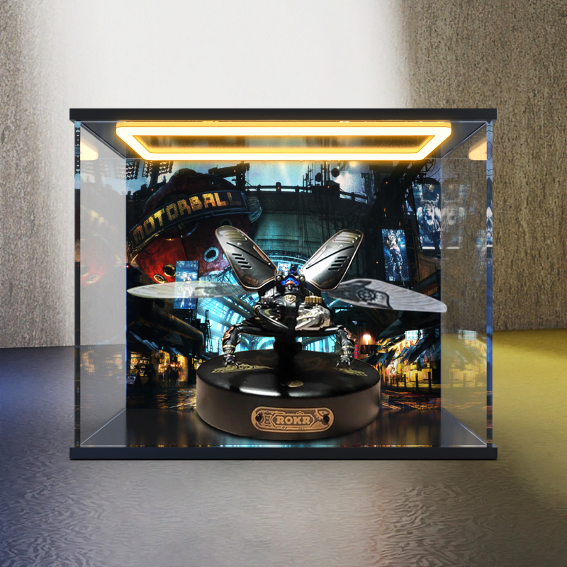 适用若态若客强袭巨锹甲机械朋克金属模型积木灯光亚克力展示盒