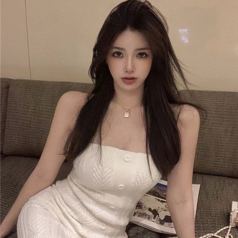 千禧辣妹露肩针织麻花连衣裙